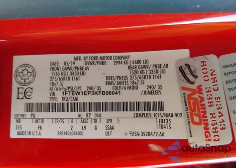 2019 Ford F-150 Xlt z USA, uszkodzony, nr VIN 1FTEW1EP3KFB98041